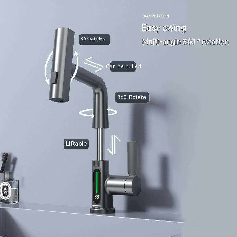 Intelligent Digital Display Faucet Pull-out Basin Faucet Temperature Digital Display Rotation